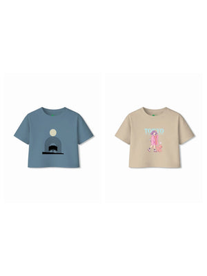 Bambify Kids T-Shirt Set Art & Tokyo Dusty Blue & Beige 3-4 Years bamboo cotton kids clothing India