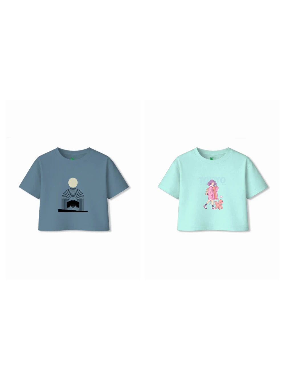 Bambify Kids T-Shirt Set Art & Tokyo Dusty Blue & Light Blue 5-6 Years bamboo cotton kids clothing India