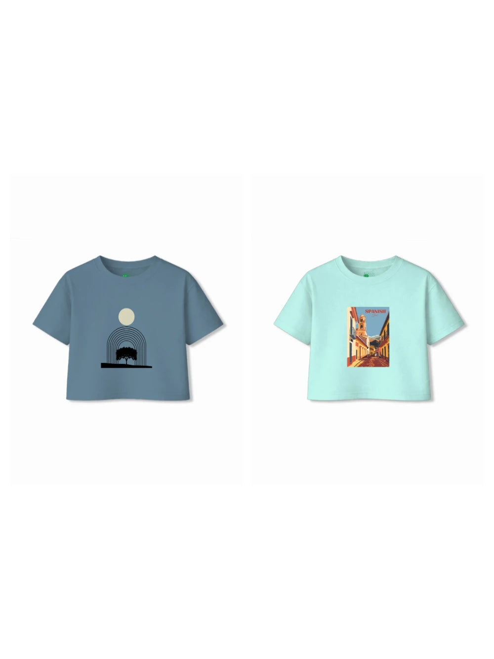 Bambify Kids T-Shirt Set Art & Spanish Dusty Blue & Light Blue 7-8 Years bamboo cotton kids clothing India