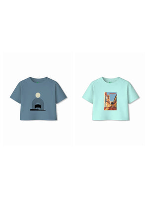 Bambify Kids T-Shirt Set Art & Spanish Dusty Blue & Light Blue 7-8 Years bamboo cotton kids clothing India