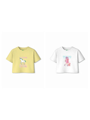 Bambify Kids T-Shirt Set Tokyo & Unicorn White & Yellow 3-4 Years bamboo cotton kids clothing India