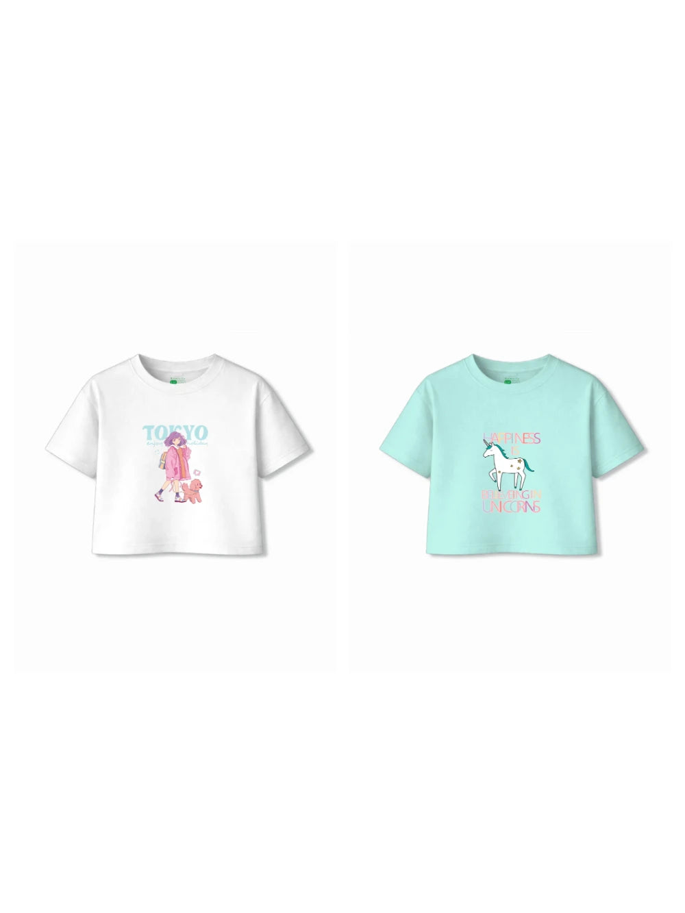 Bambify Kids T-Shirt Set Tokyo & Unicorn White & Light Blue 9-10 Years bamboo cotton kids clothing India