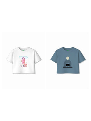 Bambify Kids T-Shirt Set Tokyo & Art White & Dusty Blue 3-4 Years bamboo cotton kids clothing India