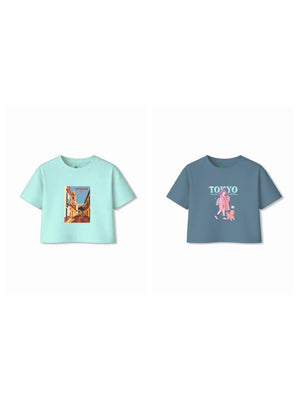 Bambify Kids T-Shirt Set Tokyo & Spanish Dusty Blue & Light Blue 3-4 Years bamboo cotton kids clothing India
