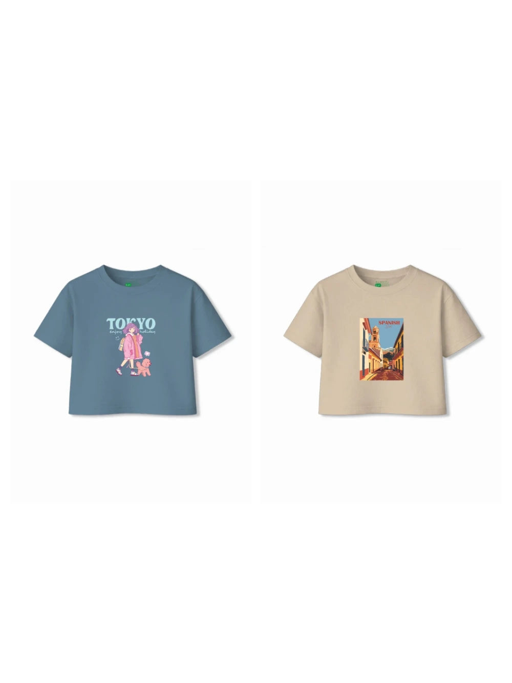 Bambify Kids T-Shirt Set Tokyo & Spanish Dusty Blue & Beige 5-6 Years bamboo cotton kids clothing India
