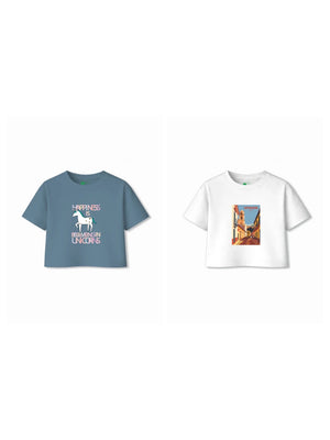 Bambify Kids T-Shirt Set Spanish & Unicorn White & Dusty Blue 3-4 Years bamboo cotton kids clothing India