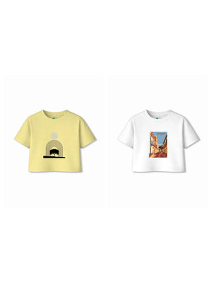 Bambify Kids T-Shirt Set Spanish & Art White & Yellow 7-8 Years bamboo cotton kids clothing India