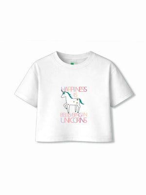 Unicorn White & Beige Girls Crop Set Size 5-6 Years Bamboo Cotton ‚ Bambify India