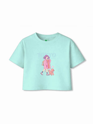 Tokyo Light Blue & Dusty Blue Girls Crop Set Size 5-6 Years Bamboo Cotton ‚ Bambify India