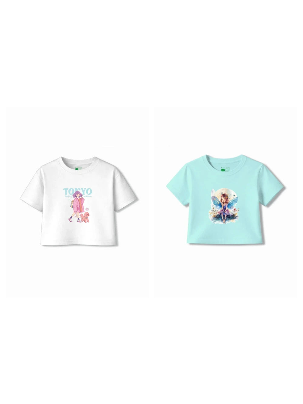 Bambify Kids T-Shirt Set Tokyo & Angel White & Light Blue 7-8 Years bamboo cotton kids clothing India
