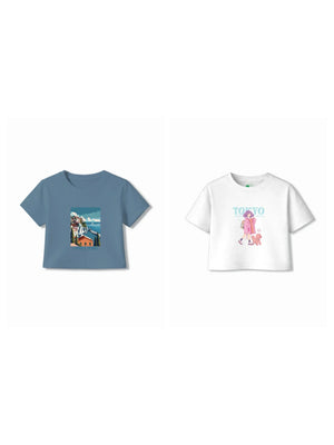 Bambify Kids T-Shirt Set Tokyo & Italy White & Dusty Blue 5-6 Years bamboo cotton kids clothing India
