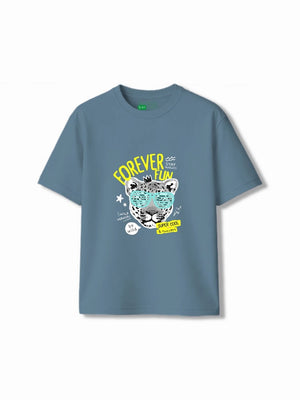 Bambify Kids T-Shirt Set Cheetah Fun & Noise Dusty Blue & Light Blue 3-4 Years bamboo cotton kids clothing India