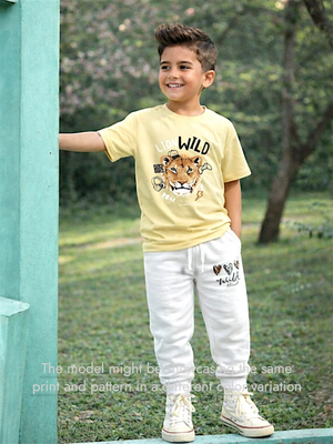 Bambify Premium Soft Bamboo Cotton Blend Kids Tracks Set ‚ The Lion Beige & Light Blue Bambify India Beige 9-10 Years bamboo cotton kids clothing India
