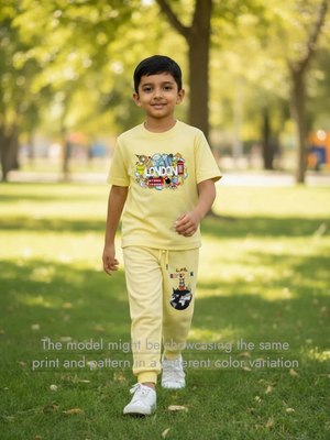Bambify Premium Soft Bamboo Cotton Blend Kids Joggers Set ‚ London Beige & Light Blue Bambify India Beige 9-10 Years bamboo cotton kids clothing India