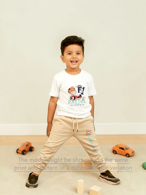 Bambify Eco Friendly Sustainable Kids Joggers Set ‚ F1 Racing Beige & Light Blue Bambify India Beige 9-10 Years bamboo cotton kids clothing India