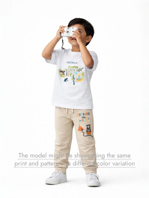 Bambify Eco Friendly Sustainable Kids T-Shirt & Joggers Set ‚ Australia Beige & Light Blue Bambify India Beige 9-10 Years bamboo cotton kids clothing India