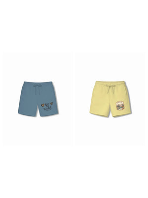 The Lion Light Blue & Dusty Blue Kids Shorts Set Size 7-8 Bamboo Cotton ‚ Bambify India