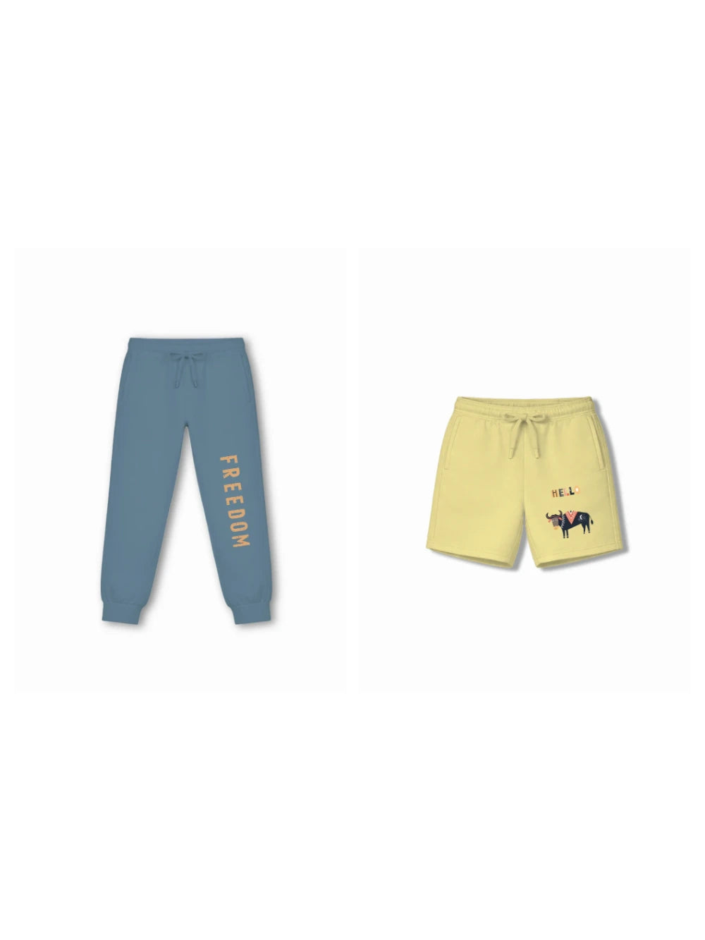 Bambify Kids Bottom 2 Piece Set Eurasia & Born to Ride Yellow & Dusty Blue 5-6 Years bamboo cotton kids clothing India