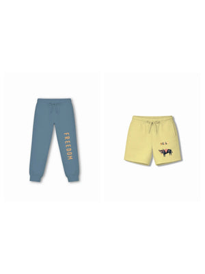 Bambify Kids Bottom 2 Piece Set Eurasia & Born to Ride Yellow & Dusty Blue 5-6 Years bamboo cotton kids clothing India