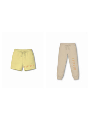 Bambify Kids Bottom 2 Piece Set Born to Ride (Shorts with Belt) & Born to Ride (Track with Belt) Yellow & Beige 5-6 Years bamboo cotton kids clothing India