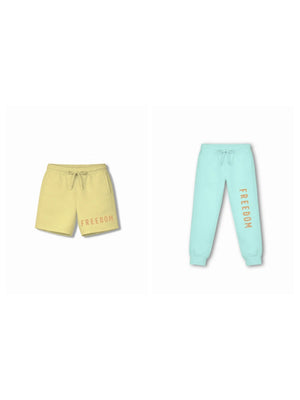 Bambify Kids Bottom 2 Piece Set Born to Ride (Shorts with Belt) & Born to Ride (Track with Belt) Yellow & Light Blue 5-6 Years bamboo cotton kids clothing India