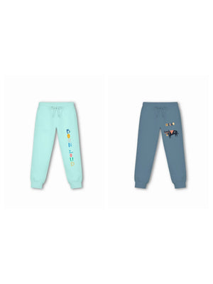 Bambify Kids Bottom 2 Piece Set Noise & Eurasia Light Blue & Dusty Blue 9-10 Years bamboo cotton kids clothing India
