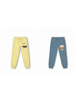 Bambify Kids Bottom 2 Piece Set Eurasia & Urban Style Yellow & Dusty Blue 3-4 Years bamboo cotton kids clothing India