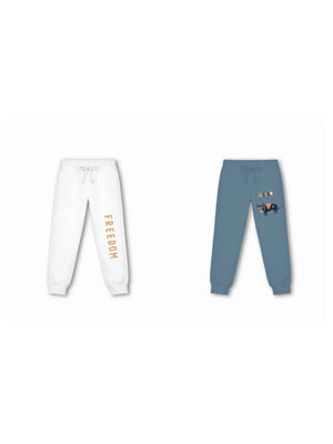 Born to Ride Beige & White Kids Tracks Set Size 7-8 Years Bamboo Cotton ‚ Bambify India