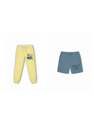 Bambify Kids Bottom 2 Piece Set Super Fast & The Lion Yellow & Dusty Blue 7-8 Years bamboo cotton kids clothing India
