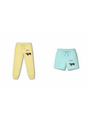 Bambify Kids Bottom 2 Piece Set Eurasia (Track with Belt) & Eurasia (Shorts with Belt) Yellow & Light Blue 7-8 Years bamboo cotton kids clothing India