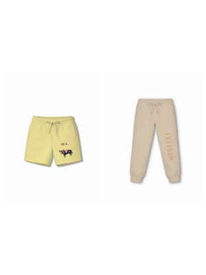 Bambify Kids Bottom 2 Piece Set Eurasia & Born to Ride Yellow & Beige 5-6 Years bamboo cotton kids clothing India