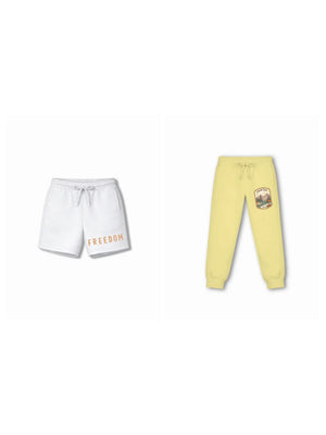 Born to Ride Beige & White Low Shoulder Shorts Set Size 7-8 Years Bamboo Cotton ‚ Bambify India