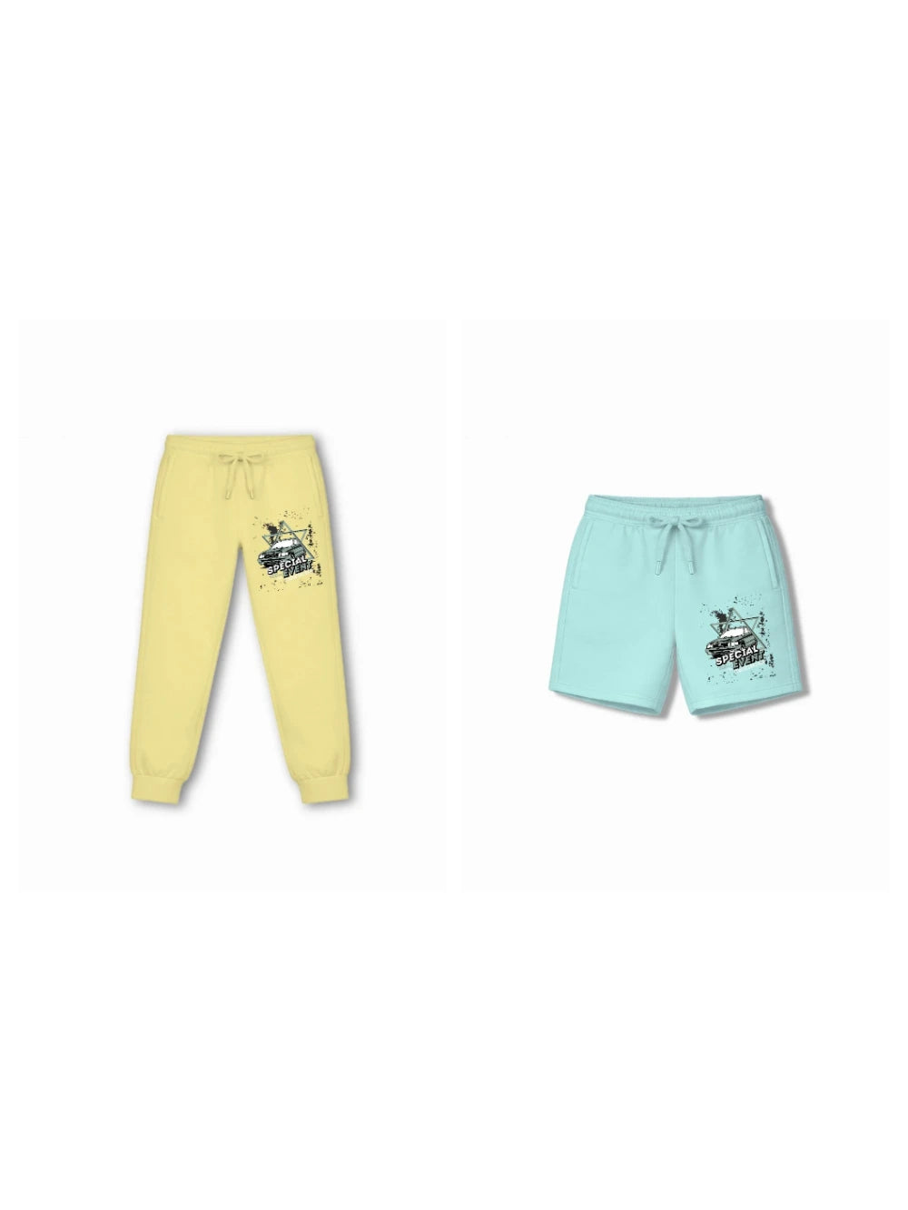 Bambify Kids Bottom 2 Piece Set Super Fast (Track with Belt) & Super Fast (Shorts with Belt) Yellow & Light Blue 5-6 Years bamboo cotton kids clothing India