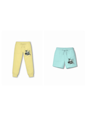 Bambify Kids Bottom 2 Piece Set Super Fast (Track with Belt) & Super Fast (Shorts with Belt) Yellow & Light Blue 5-6 Years bamboo cotton kids clothing India