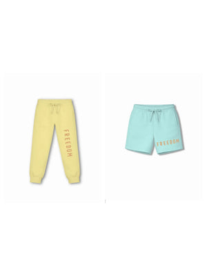 Bambify Kids Bottom 2 Piece Set Born to Ride (Track with Belt) & Born to Ride (Shorts with Belt) Yellow & Light Blue 7-8 Years bamboo cotton kids clothing India