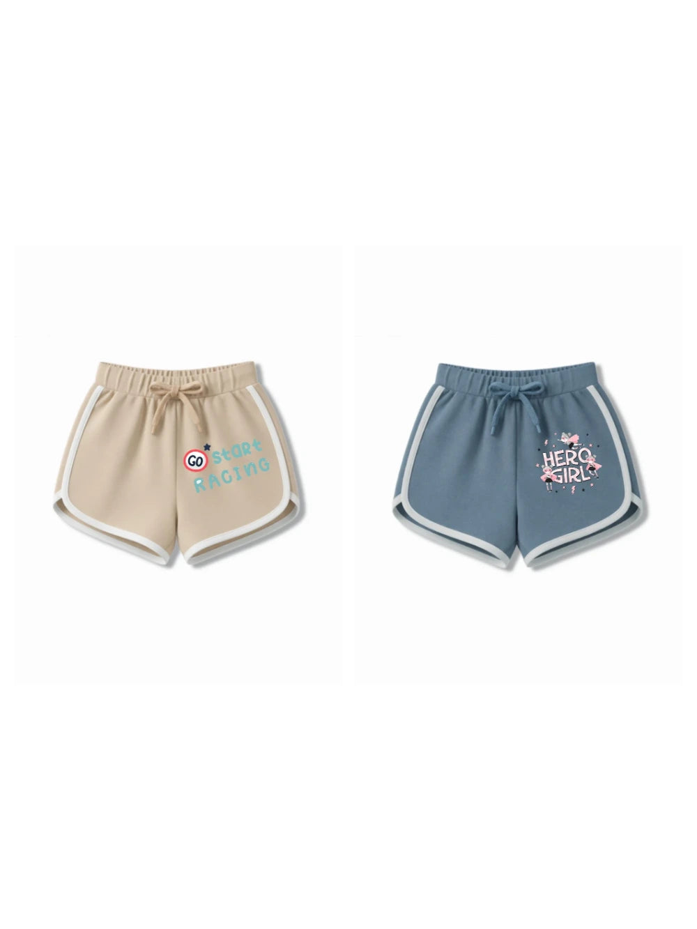 Bambify Kids Bottom 2 Piece Set F1 Racing & Super Girl Beige & Dusty Blue 5-6 Years bamboo cotton kids clothing India