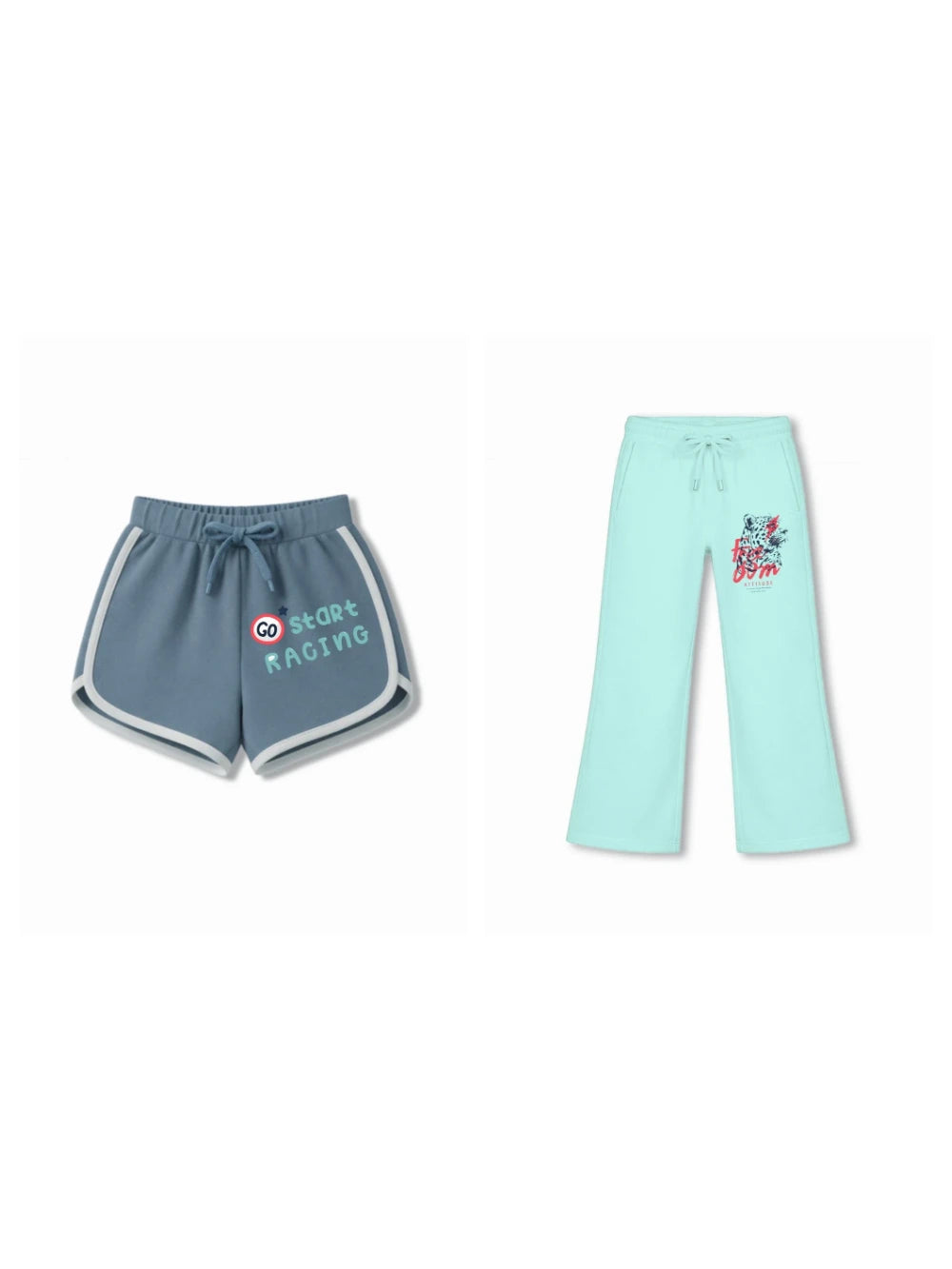 Bambify Kids Bottom 2 Piece Set F1 Racing & Cheetah Dusty Blue & Light Blue 3-4 Years bamboo cotton kids clothing India