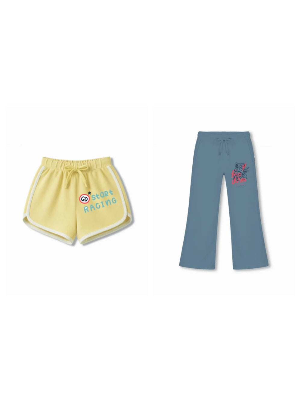 Bambify Kids Bottom 2 Piece Set F1 Racing & Cheetah Yellow & Dusty Blue 3-4 Years bamboo cotton kids clothing India