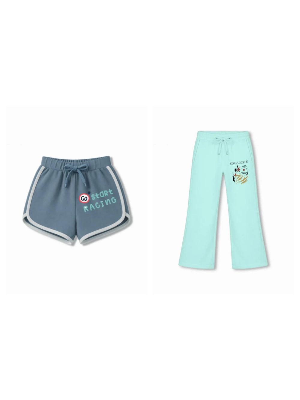 Bambify Kids Bottom 2 Piece Set F1 Racing & Art Dusty Blue & Light Blue 11-12 Years bamboo cotton kids clothing India