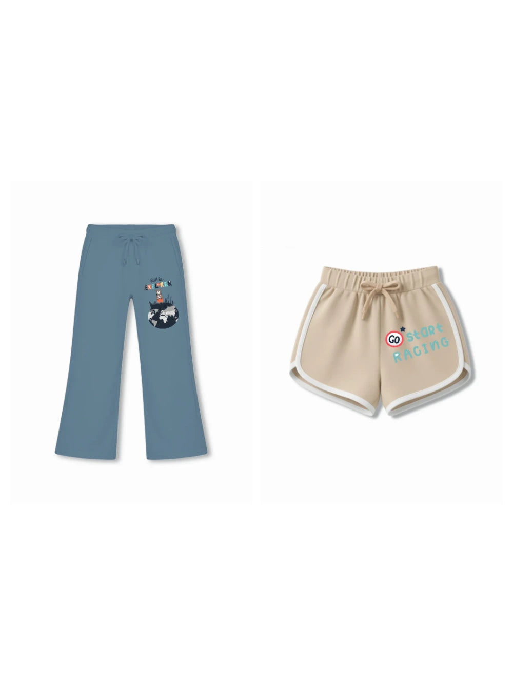 Bambify Kids Bottom 2 Piece Set F1 Racing & Spanish Beige & Dusty Blue 11-12 Years bamboo cotton kids clothing India