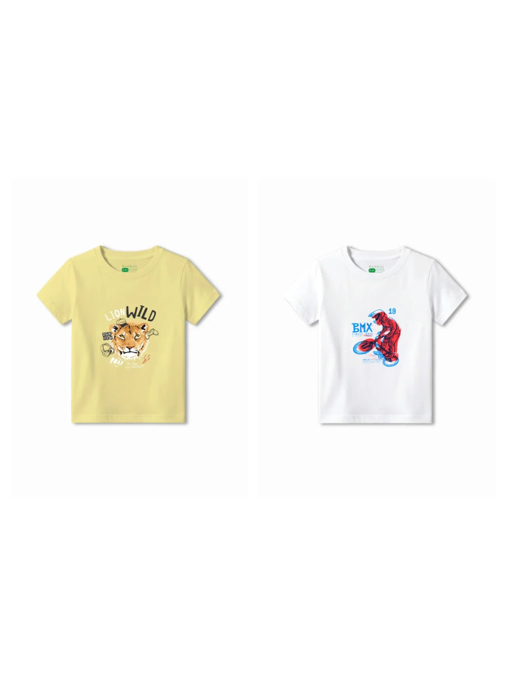 Bambify Kids T-Shirt Set The Lion & BMX Racing Yellow & White 3-4 Years bamboo cotton kids clothing India