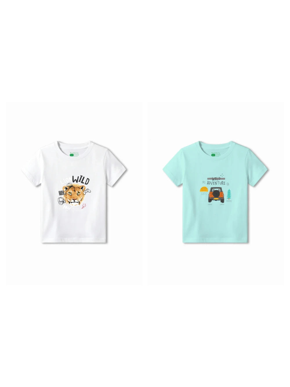 Bambify Kids T-Shirt Set The Lion & Wild Adventure White & Light Blue 11-12 Years bamboo cotton kids clothing India