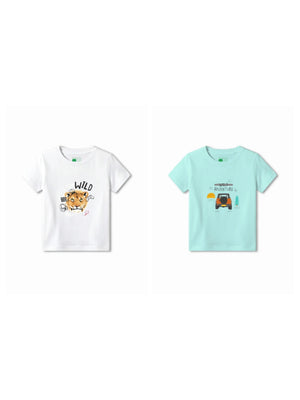 Bambify Kids T-Shirt Set The Lion & Wild Adventure White & Light Blue 11-12 Years bamboo cotton kids clothing India