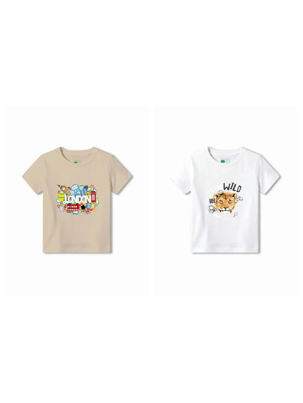 Bambify Kids T-Shirt Set The Lion & London White & Beige 7-8 Years bamboo cotton kids clothing India