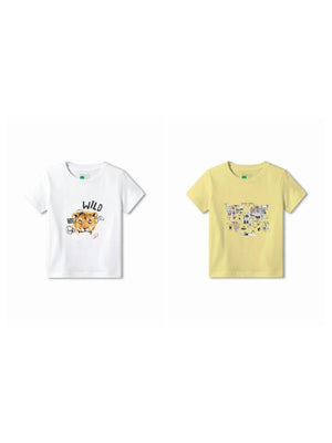 Bambify Kids T-Shirt Set The Lion & Animal World White & Yellow 7-8 Years bamboo cotton kids clothing India