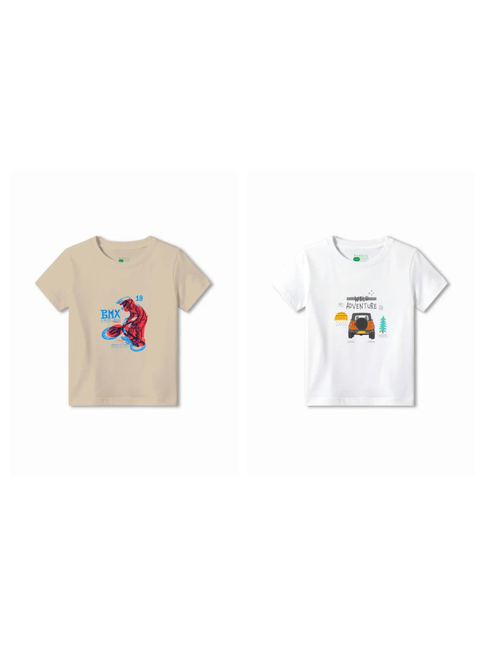 Bambify Kids T-Shirt Set BMX Racing & Wild Adventure Beige & White 3-4 Years bamboo cotton kids clothing India