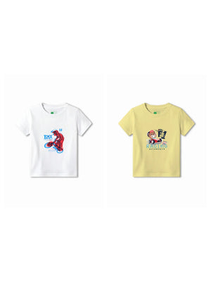 Bambify Kids T-Shirt Set BMX Racing & F1 Racing White & Yellow 7-8 Years bamboo cotton kids clothing India