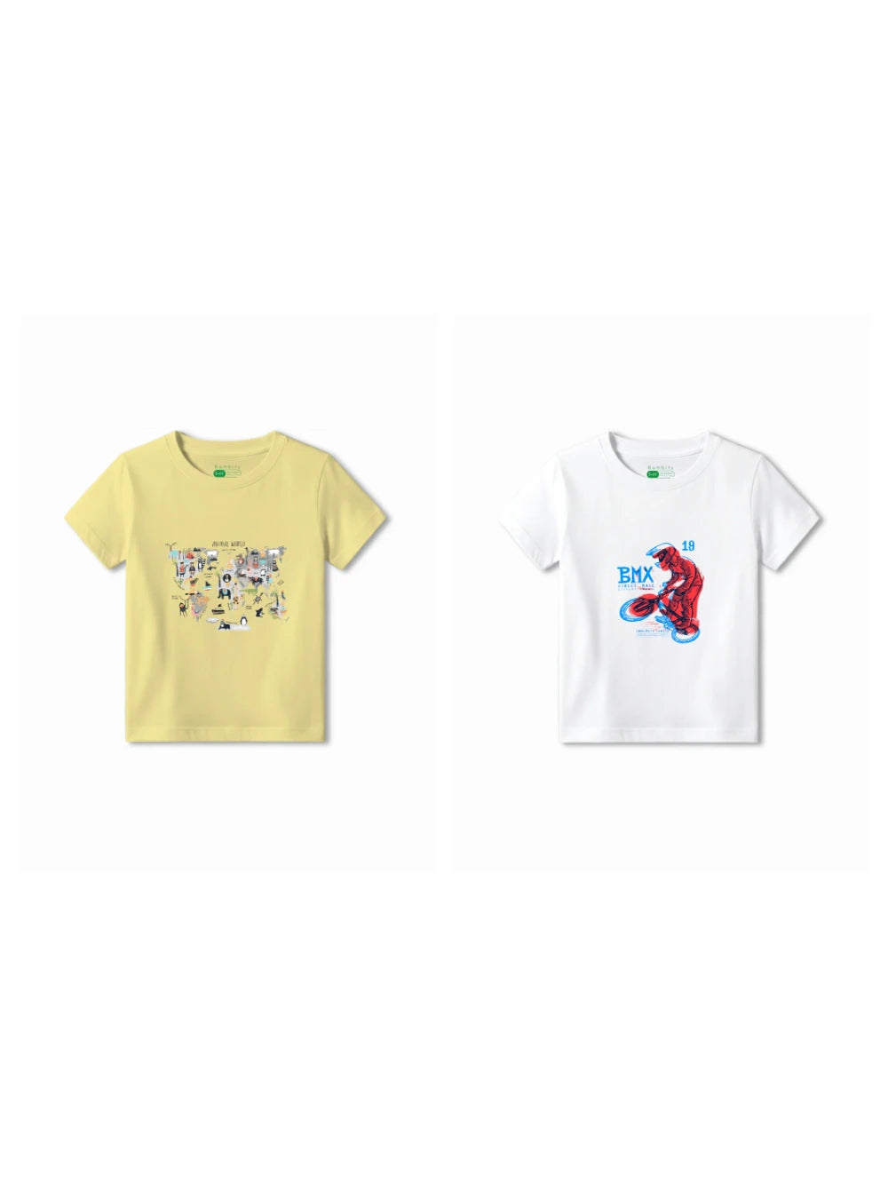 Bambify Kids T-Shirt Set BMX Racing & Animal World White & Yellow 3-4 Years bamboo cotton kids clothing India