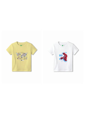 Bambify Kids T-Shirt Set BMX Racing & Animal World White & Yellow 3-4 Years bamboo cotton kids clothing India