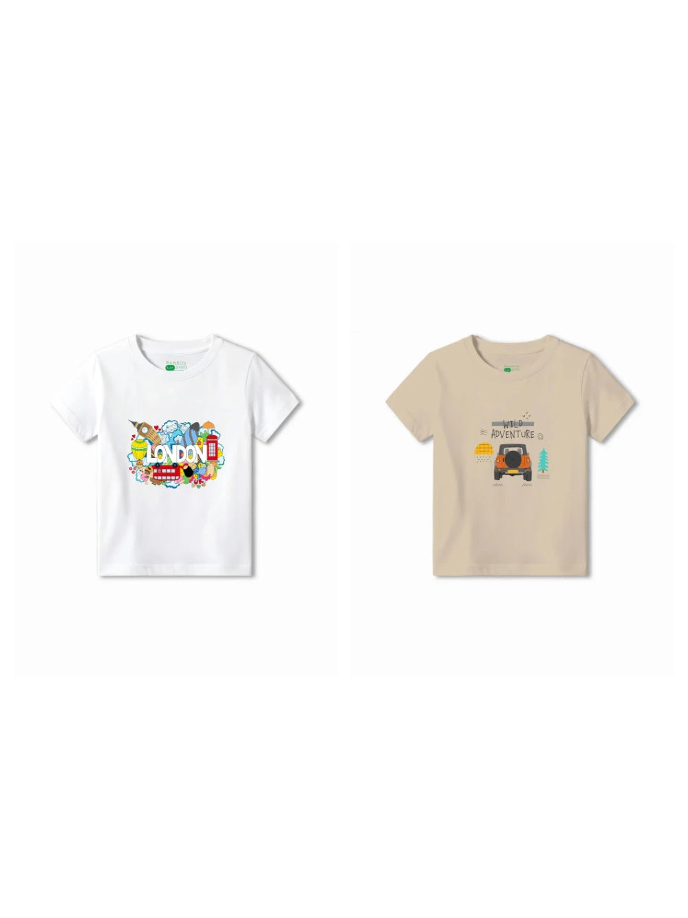 Bambify Kids T-Shirt Set Wild Adventure & London Beige & White 5-6 Years bamboo cotton kids clothing India